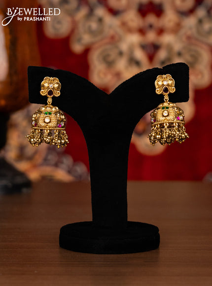 Antique choker lakshmi design with jadau kemp & cz stone and golden beads hangings