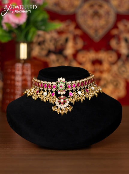 Jadau choker floral design with jadau kemp & kundan stone and golden beads hangings