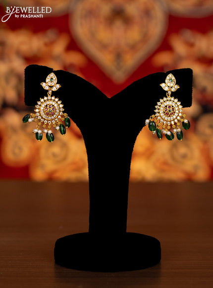 Antique haram with kemp & cz stones and pearl & green beads hangings