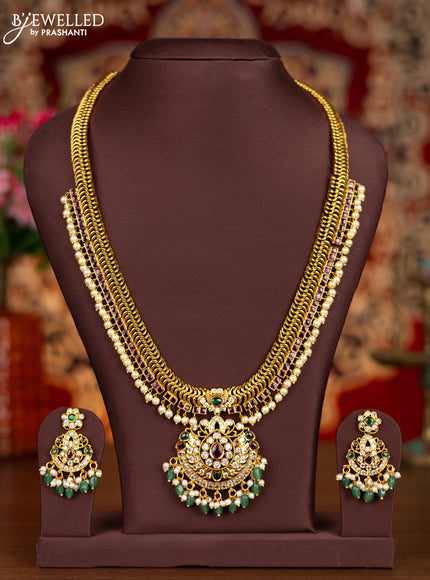 Antique haram with kemp & cz stones and pearl & mint green beads hangings