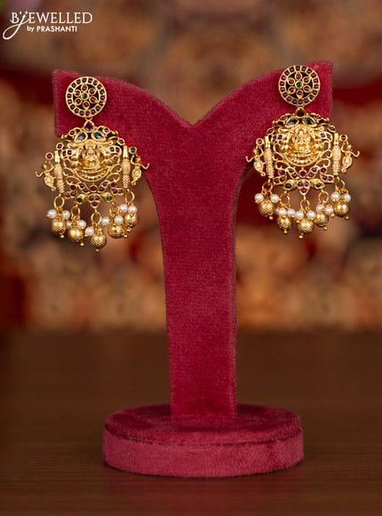 Antique necklace lakshmi pendant with kemp & cz stones and pearl & golden beads hangings