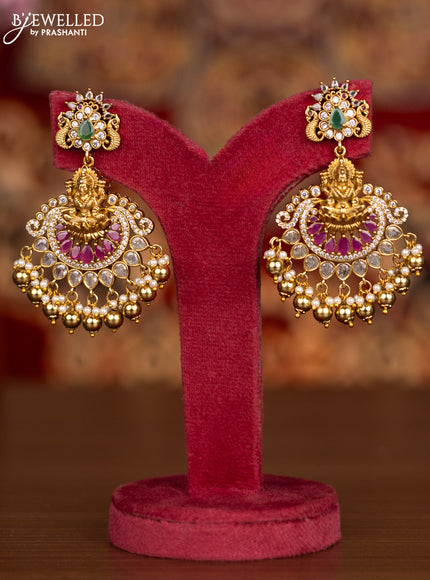 Antique necklace lakshmi pendant with kemp & cz stones and pearl & golden beads hangings