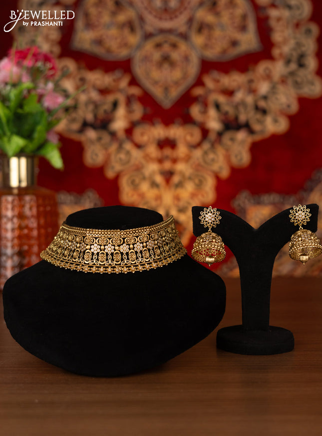 Antique choker floral design with emerald and cz stones