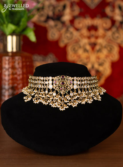 Antique choker with kemp & cz stones and pearl hangings