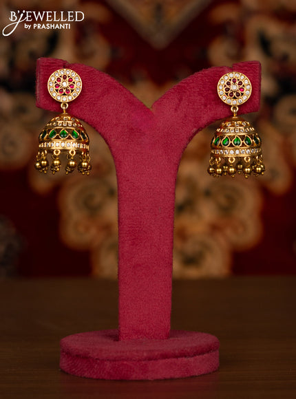 Antique haaram with double peacock pendant in jadau and white stones with golden beads hanging