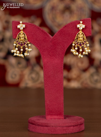 Antique haaram lakshmi & peacock design with kemp & cz stones and pearl hangings