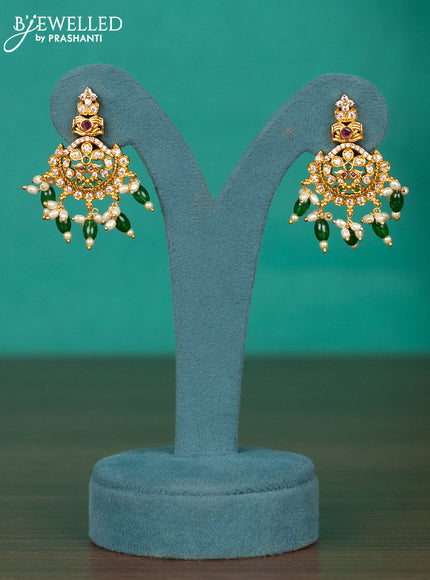 Antique guttapusalu haaram peacock design with kemp & cz stones and pearl & green beads hangings