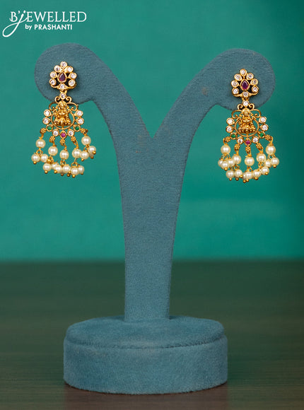 Antique guttapusalu haaram lakshmi & floral design with kemp & cz stones and pearl hangings