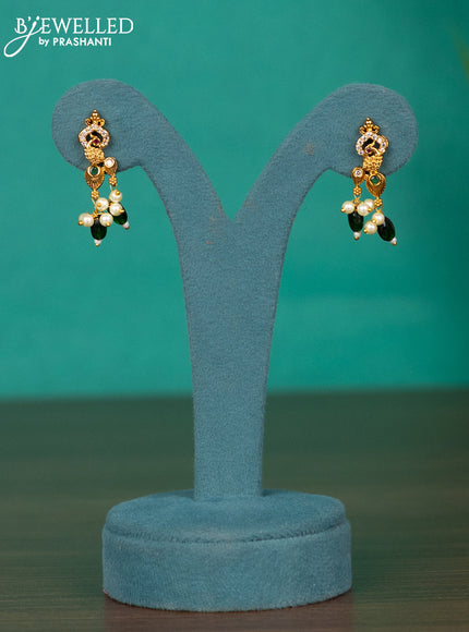 Antique guttapusalu haaram peacock design with kemp & cz stones and pearl & green beads hangings