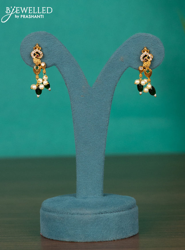 Antique guttapusalu haaram peacock design with kemp & cz stones and pearl & green beads hangings