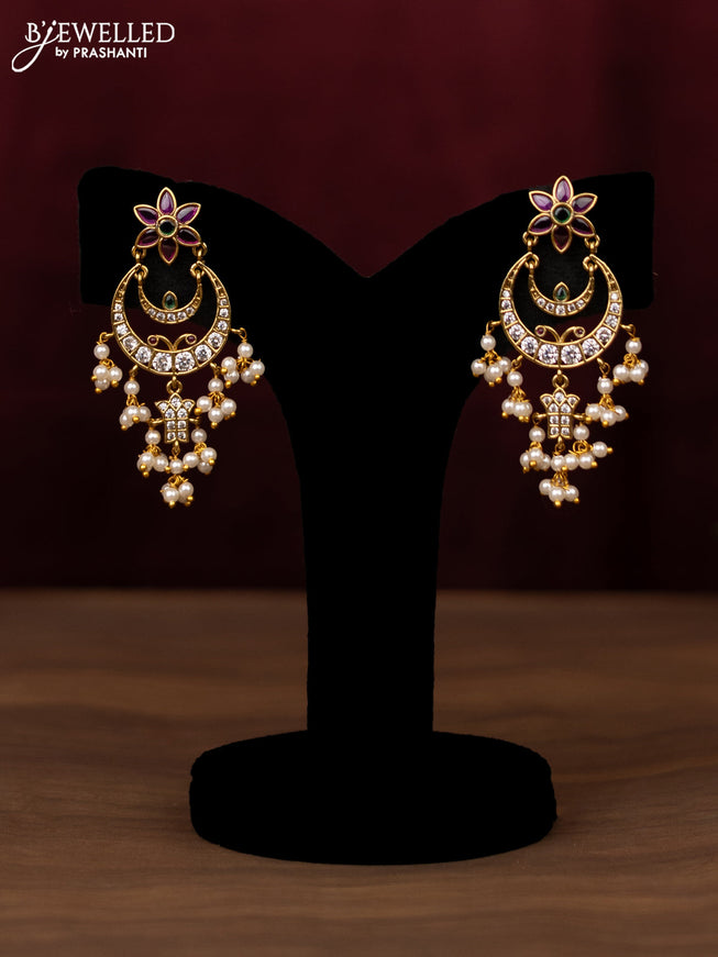 Antique guttapusalu haram peacock design with kemp & cz stones and pearl hangings