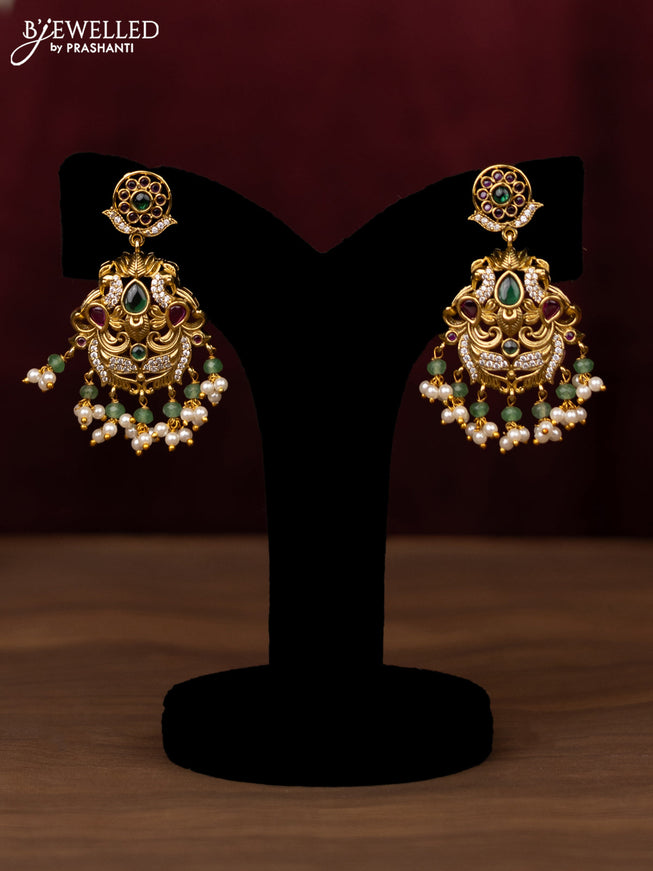 Antique guttapusalu haram with kemp & cz stones and pearl & green beads hanging