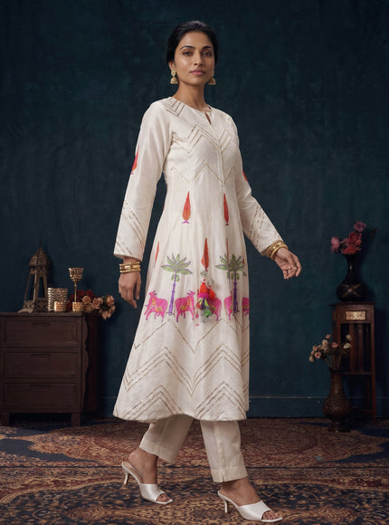 Off White Pure Chanderi Anarkali Suit