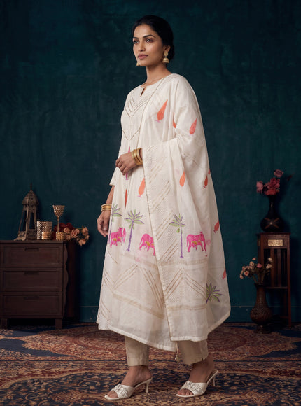 Off White Pure Chanderi Anarkali Suit