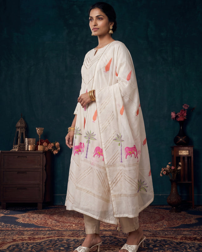 Off White Pure Chanderi Anarkali Suit