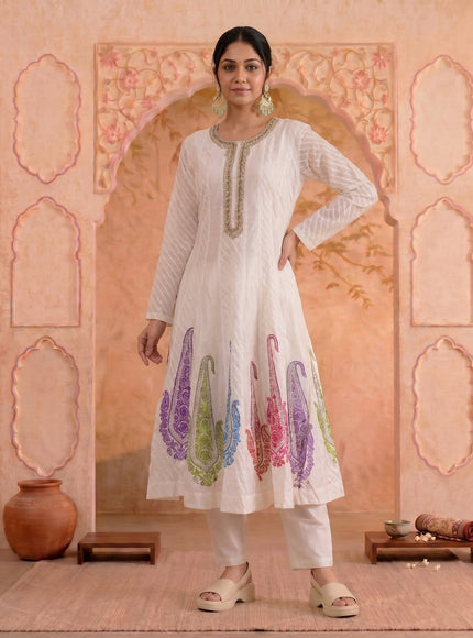 Off White Pure Chanderi Anarkali Suit