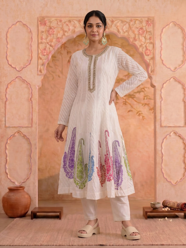 Off White Pure Chanderi Anarkali Suit