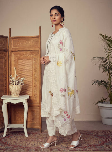 Off White Pure Chanderi Salwar Suit