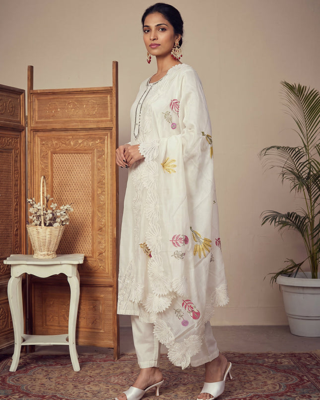 Off White Pure Chanderi Salwar Suit
