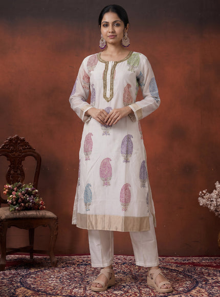 Off White Pure Chanderi Salwar Suit