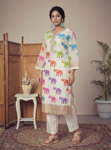 Off White Pure Chanderi Salwar Suit