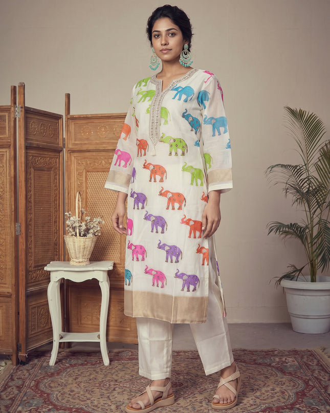 Off White Pure Chanderi Salwar Suit