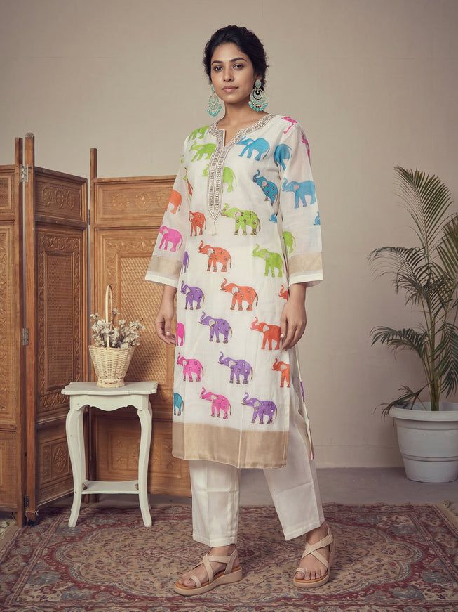 Off White Pure Chanderi Salwar Suit