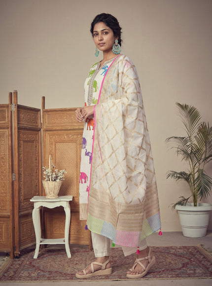 Off White Pure Chanderi Salwar Suit