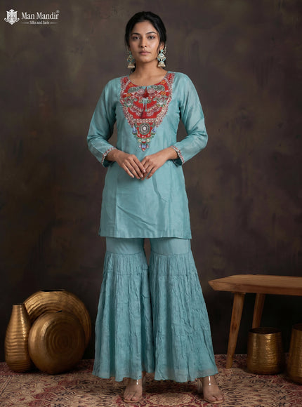 Rama Green Silk Sharara Salwar Suit