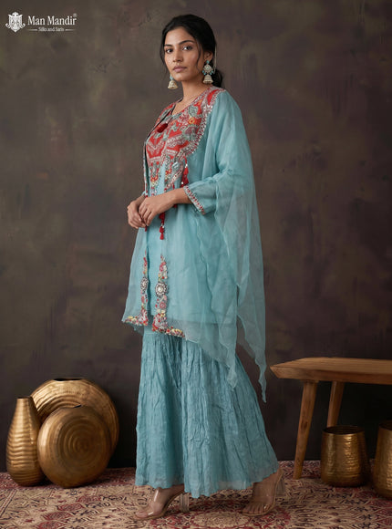 Rama Green Silk Sharara Salwar Suit