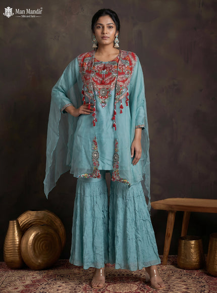 Rama Green Silk Sharara Salwar Suit