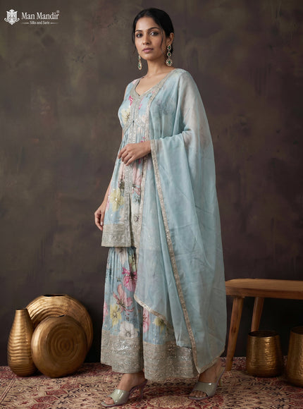 Pastel Blue Silk Sharara Silk Saree