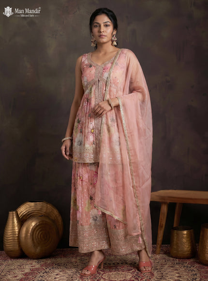 Peach Silk Sharara Salwar Suit