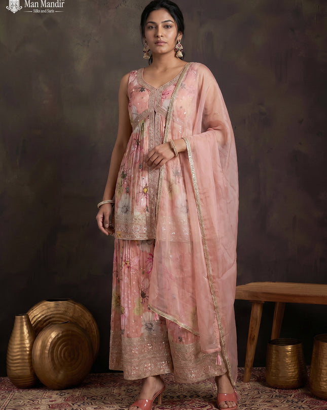 Peach Silk Sharara Salwar Suit