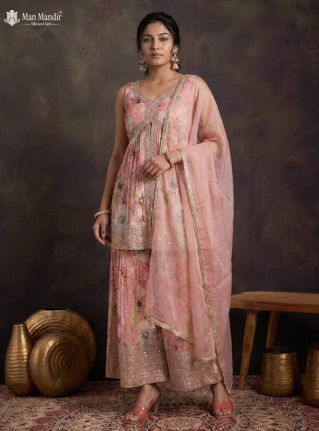 Peach Silk Sharara Salwar Suit