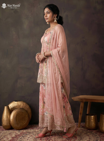 Peach Silk Sharara Salwar Suit