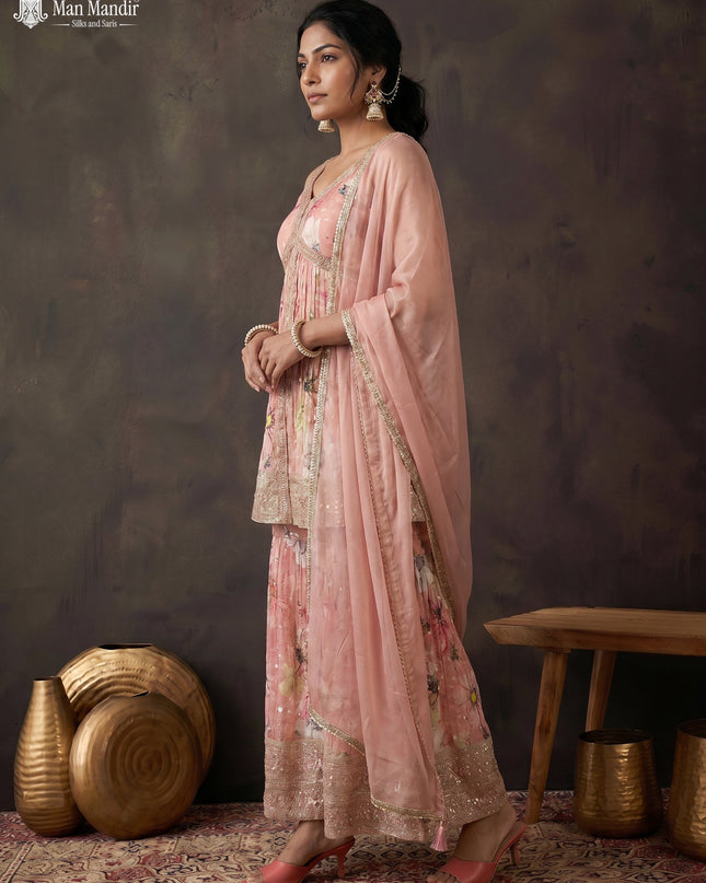 Peach Silk Sharara Salwar Suit