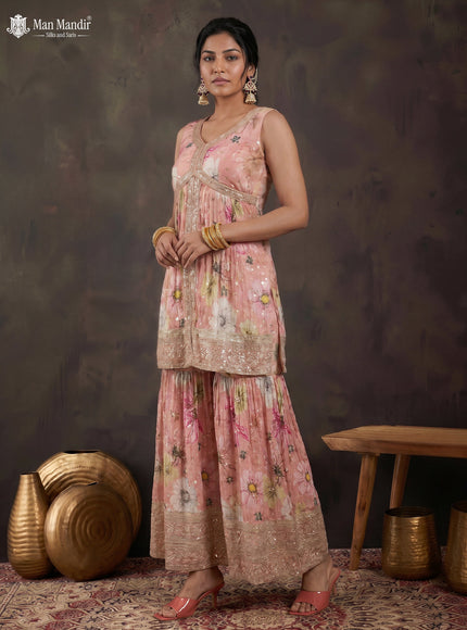 Peach Silk Sharara Salwar Suit