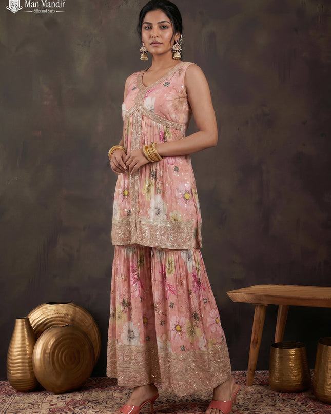 Peach Silk Sharara Salwar Suit