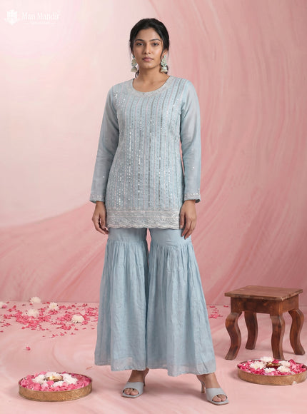 Sky Blue Silk Sharara Salwar Suit