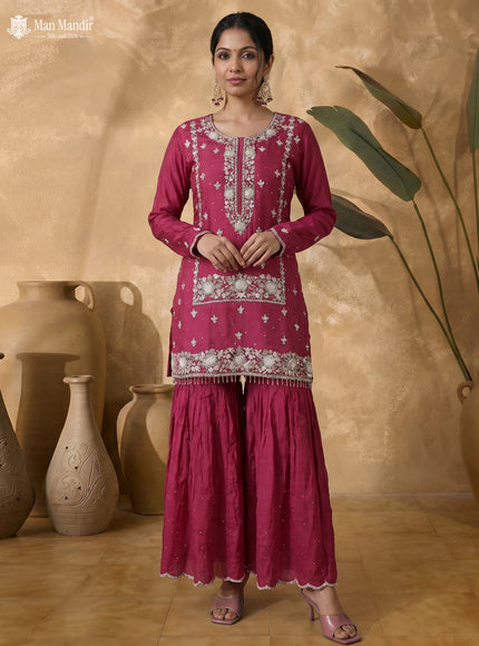 Maroon Silk Sharara Salwar Suit