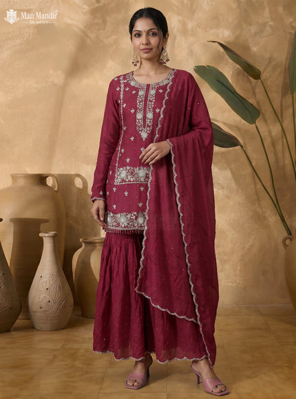 Maroon Silk Sharara Salwar Suit