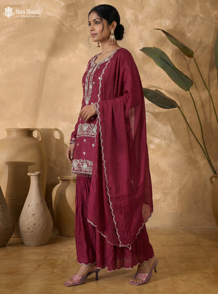 Maroon Silk Sharara Salwar Suit