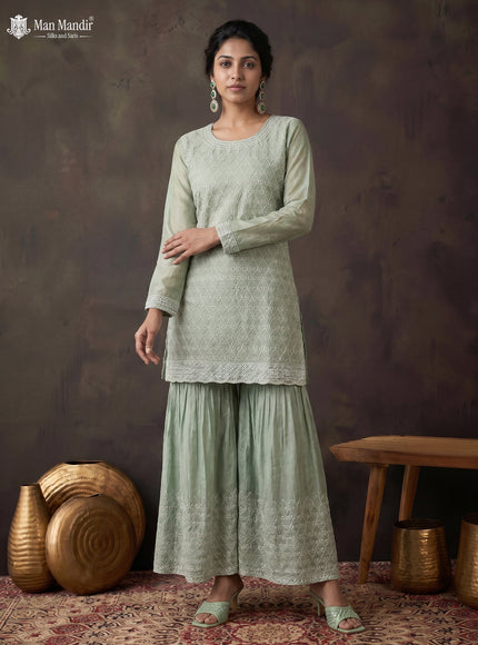 Pista Green Silk Sharara Salwar Suit