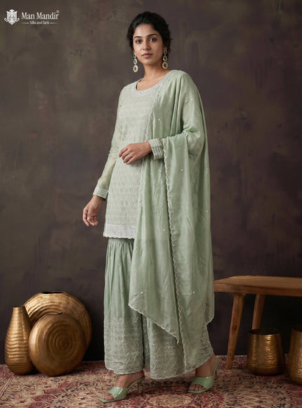 Pista Green Silk Sharara Salwar Suit