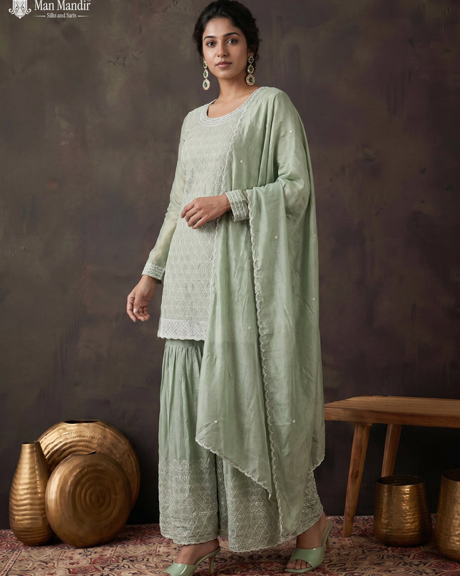 Pista Green Silk Sharara Salwar Suit