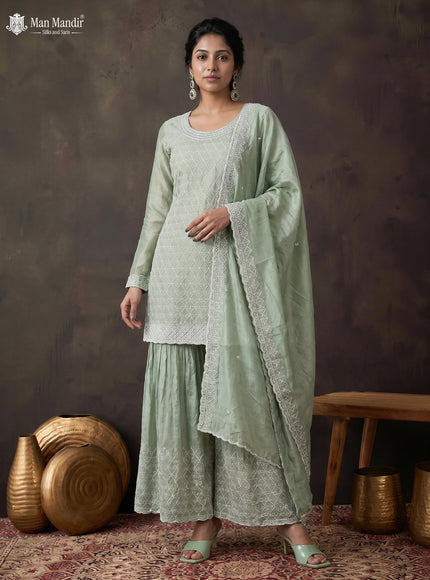 Pista Green Silk Sharara Salwar Suit