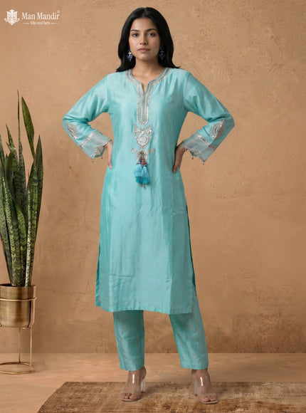 Teal Silk Salwar Suits