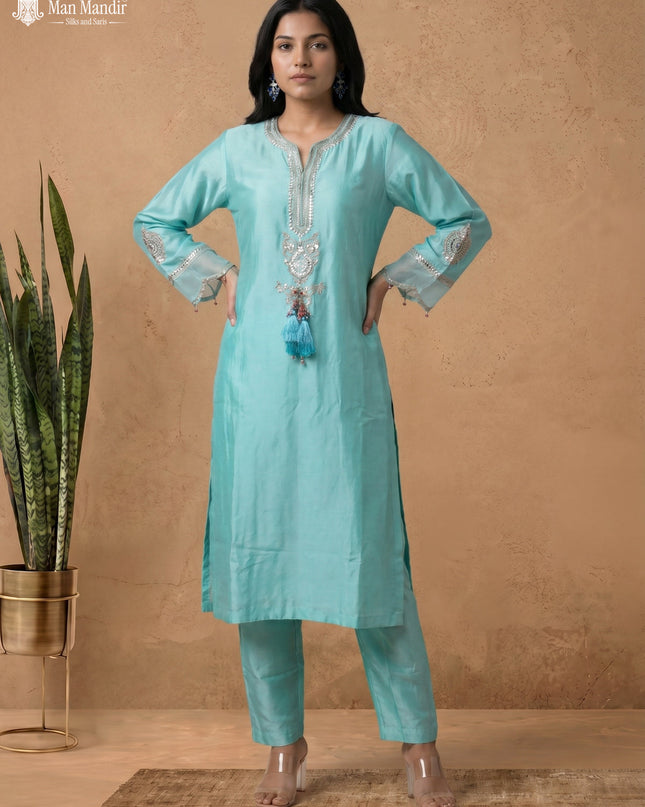 Teal Silk Salwar Suits