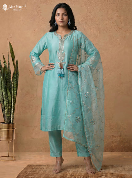 Teal Silk Salwar Suits